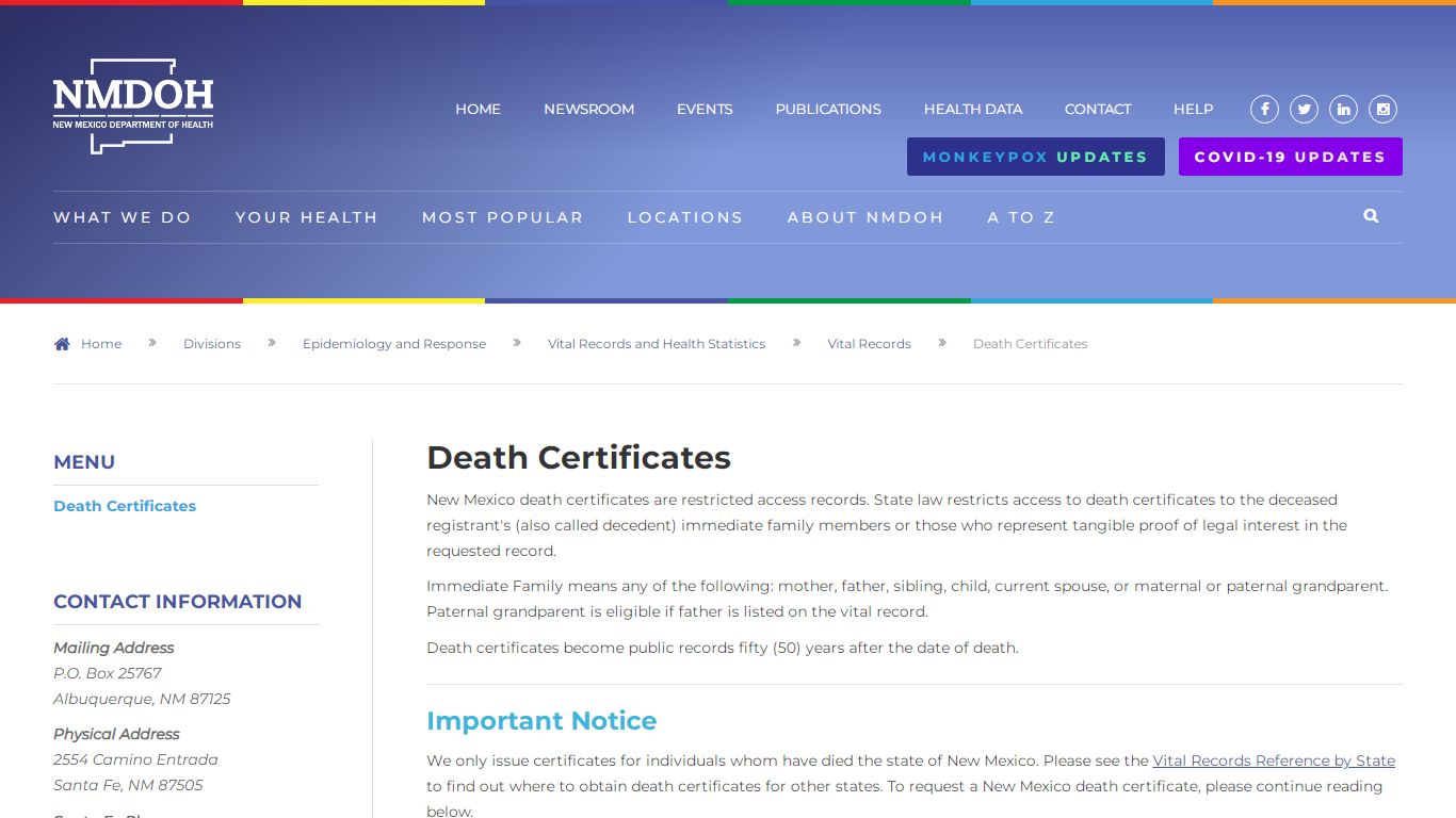 Death Certificates - New Mexico Department of Health
