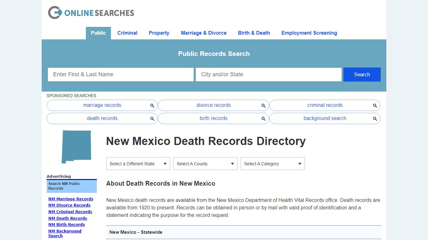 New Mexico Death Records Search Directory